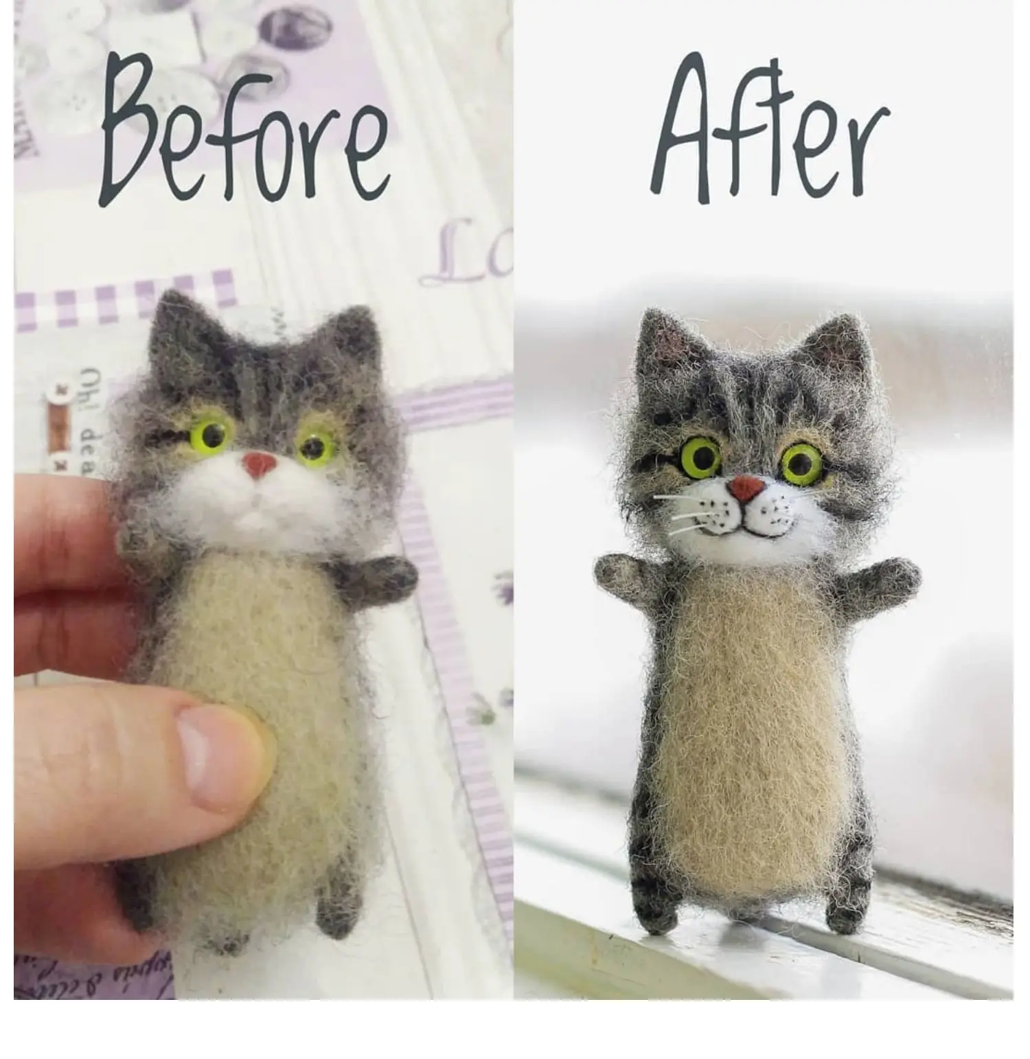 Kitten Wool Felt Poke Poke Handmade Toys Diy Material Kits Felt Dolls Creative Handmade Cute Kitty Brooch