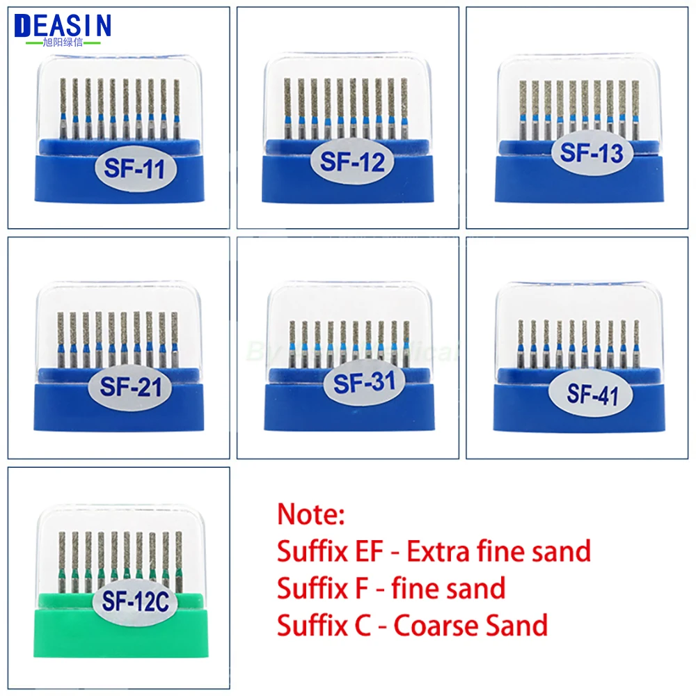10/Pcs Dental Diamond Burs Drill for Teeth Polishing High Speed Handpiece FG 1.6M SF-11 SF-12C 6