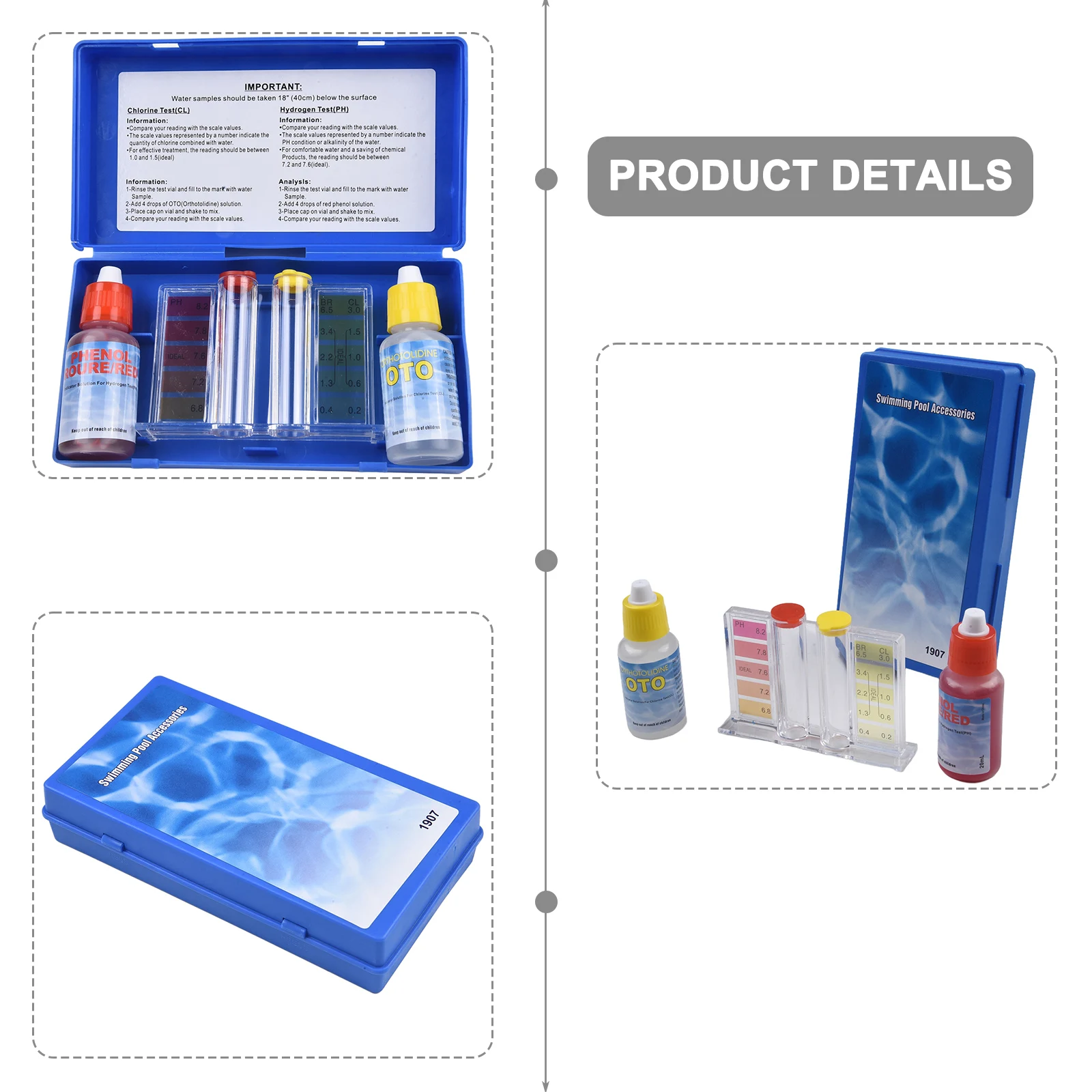 1setSwimmingPoolSpaTestKitWaterQuality Accurate Testing Solutions PH Bromine OTO Pool Tester Water Testing Block 3