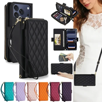 Crossbody Leather Zipper Wallet Phone Case For iPhone Air 17 Pro Max 16 Plus 17e 16E 15 14 13 12 11 Cards Holder Funda Cover Bag 1