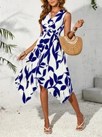 Beach Women Midi Dress 2024 Summer New Plus Size Maxi Long One Piece Dress Elegant Casual Leaf Printed Hem Dress Vestidos Female 1