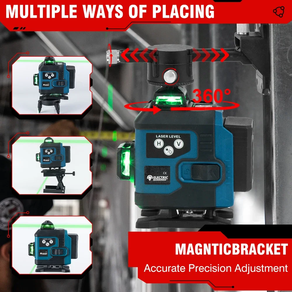 Electric Goddess 16 Lines 4D Laser Level Self-Leveling 360 Horizontal And Vertical Cross Super Powerful Green Laser Level