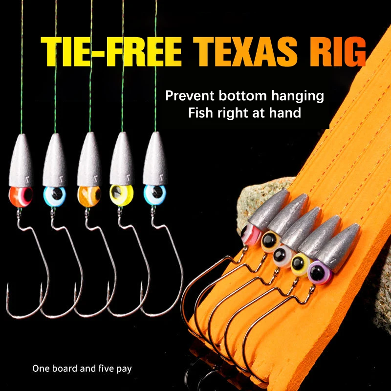 5pcs/Lot Texas Rig Set Hooks For Bass Fish Carolina Fishing Tackle Kit