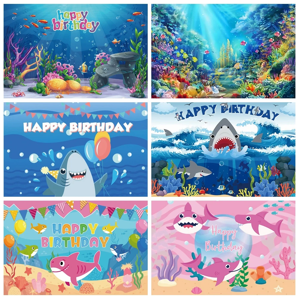 Baby Birthday Party Seabed Shark Fish Backdrop Newborn Photography Underwater World Decor Background Photo Studio Custom