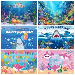 Baby Birthday Party Seabed Shark Fish Backdrop Newborn Photography Underwater World Decor Background For Photo Studio Custom