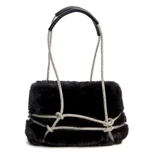 

Women Shoulder Bag 2022 Soft Plush Handbag Female Shopper Purse Fashion Casual Autumn And Winter Rhinestones Underarm Bucket Bag