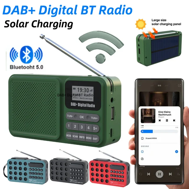 Wireless BT 5.0 DAB+ Digital Radio Portable FM Radio Supports U Disk TF Card MP3 Play Loudspeaker LCD Display Speaker Camping