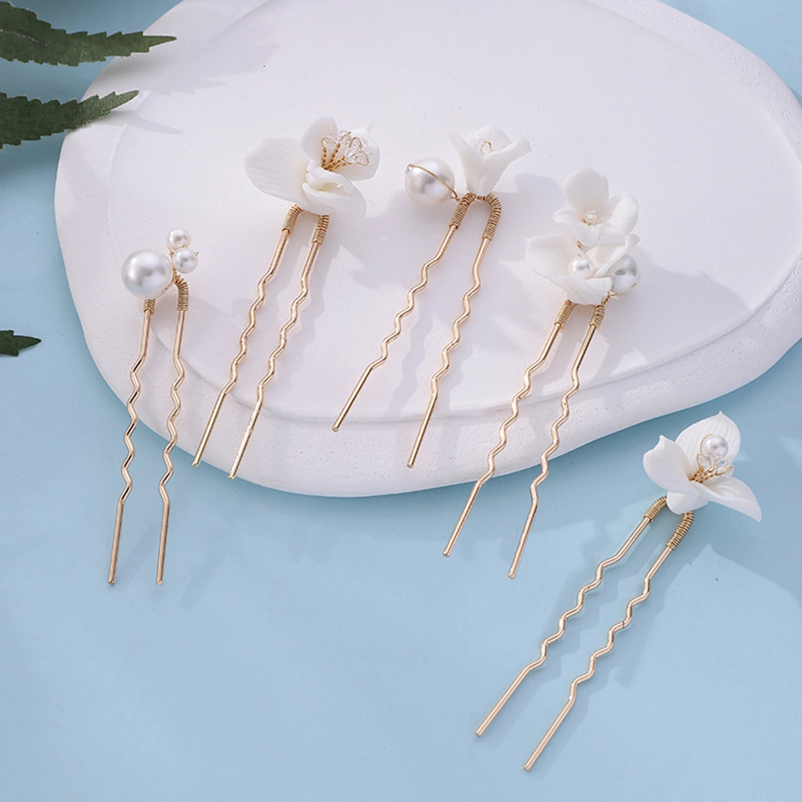 Simple U Shaped Hair Sticks Bride Wedding Headdress White Porcelain Flower Hairpins Hair Clips Bridal Jewelry Fairy Headpieces hair accessory,hair stick,hair clip,hair headdress,jewelry accessories,bridal headwear