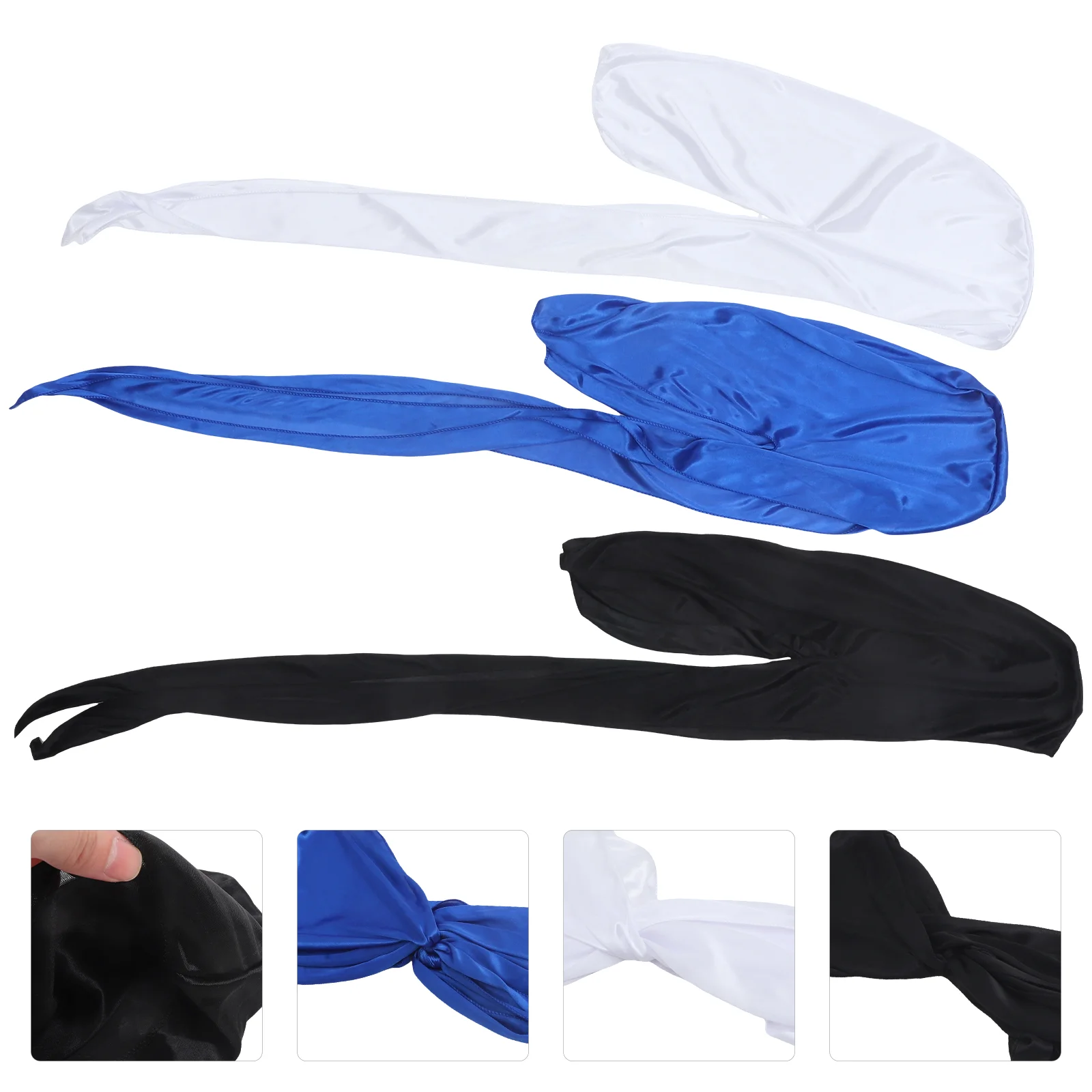 

3pcs Long Tail Headwraps Breathable Hair Caps Wide Strap Pirate Caps Costume Caps
