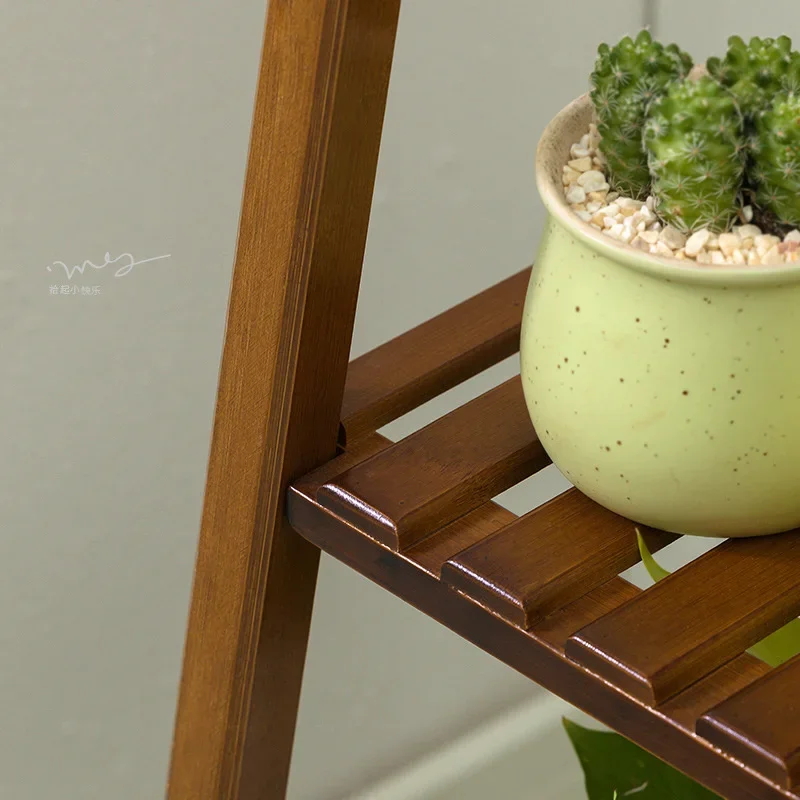 Solid Wood Multi-Layer Plant Shelves Indoor Succulent Storage Rack Bamboo Flower Pot Stand for Living Room or Balcony Decor