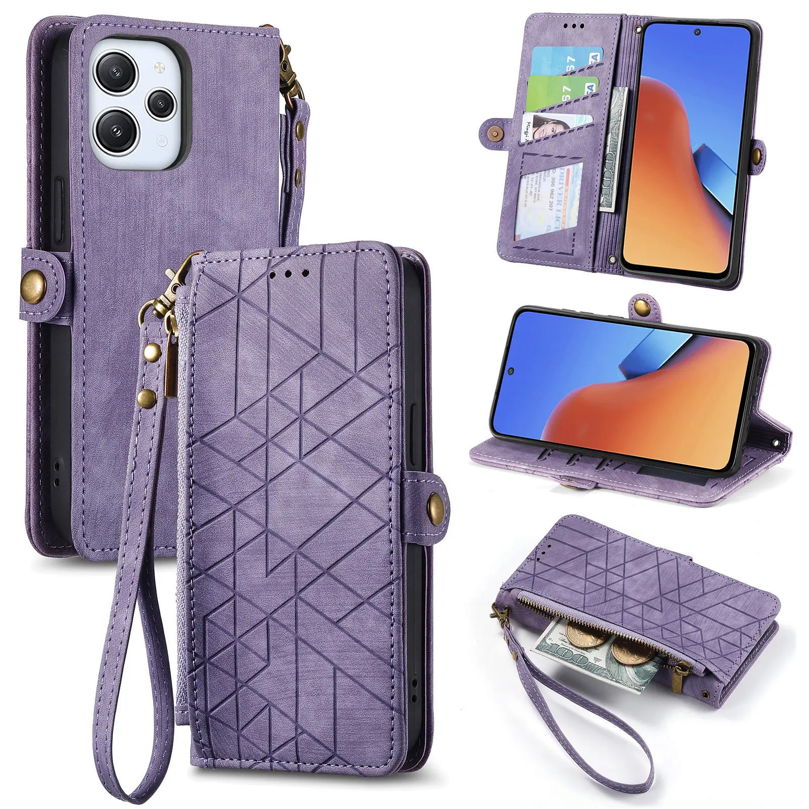 Leather Flip Cover Wrist Strap Wallet Case