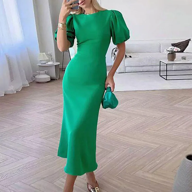 

Casual Elegant Fashion Short Puff Sleeve O Neck High Waist Evening Bodycon Dress Y2K Dress Women Summer Corset Party Dress