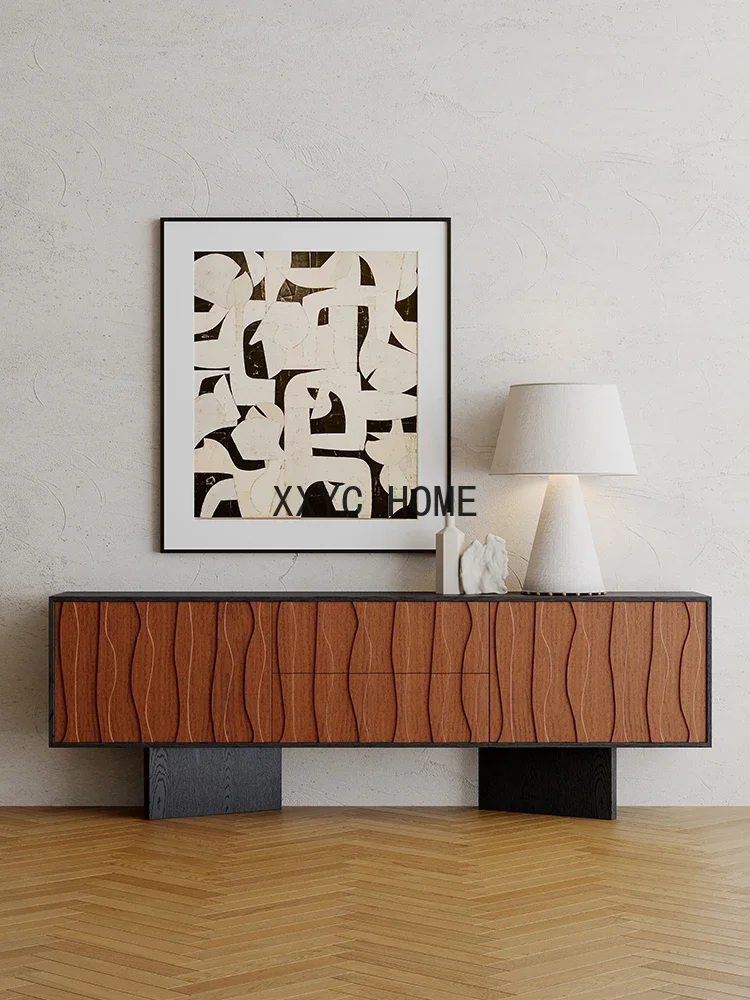 Qiji Solid Wood TV Cabinet French Style Vintage Teakwood Modern Minimalist Living Room High Black Floor Cabinet
