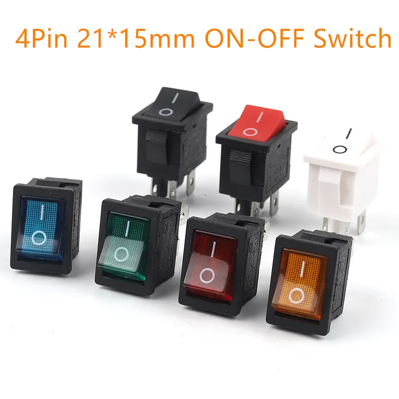 

5pcs/lot 4 Pin 21*15mm ON-OFF KCD1 Boat Car Rocker Switch 6A/250V AC 10A/125V AC Electrical equipment With Light