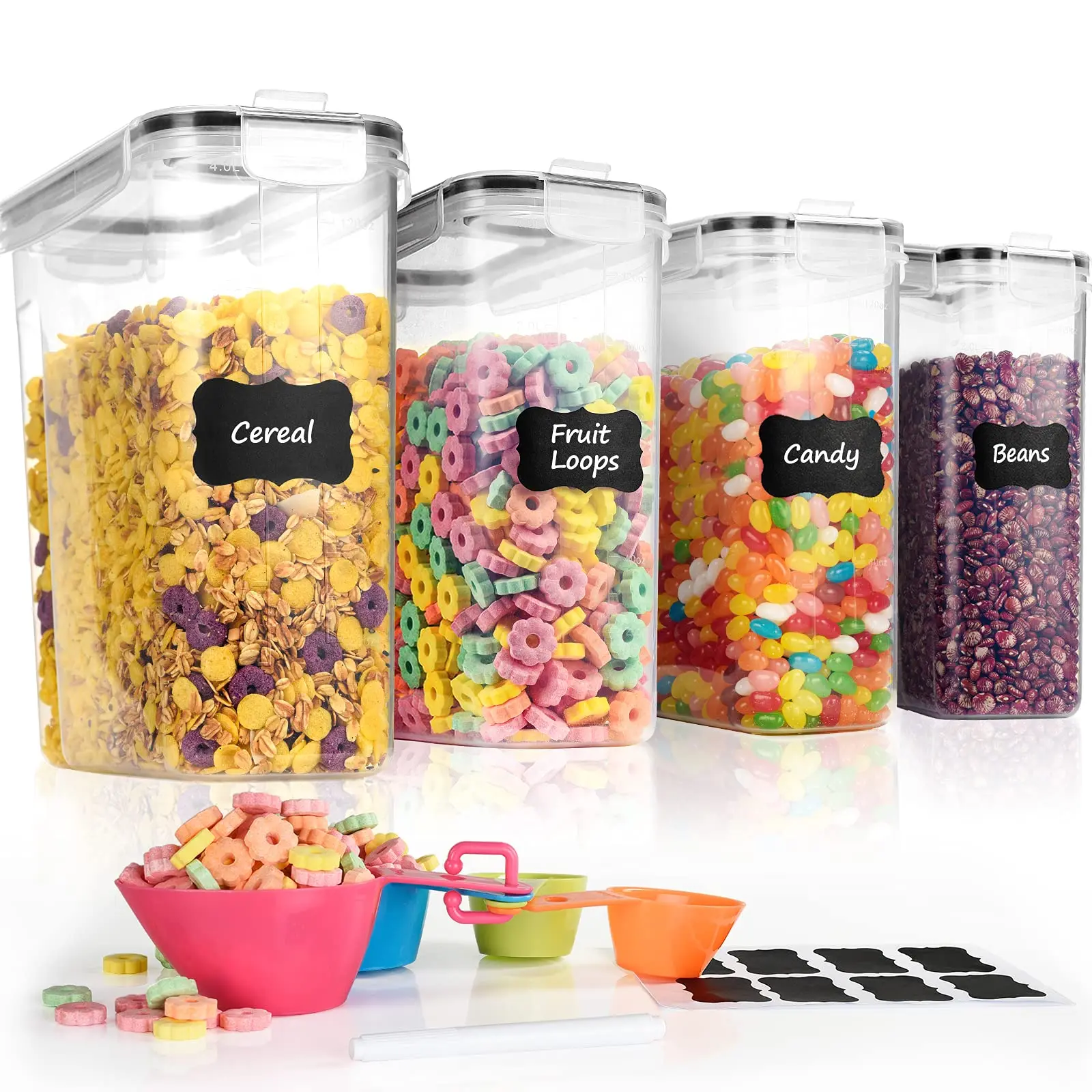 Cereal Containers Storage Set, Airtight Food Storage Container with Lid  4L/135.2oz,4PCS BPA-FREE Plastic Pantry Organization Canisters for Rice  Cereal Flour Sugar Dry Food in Kitchen