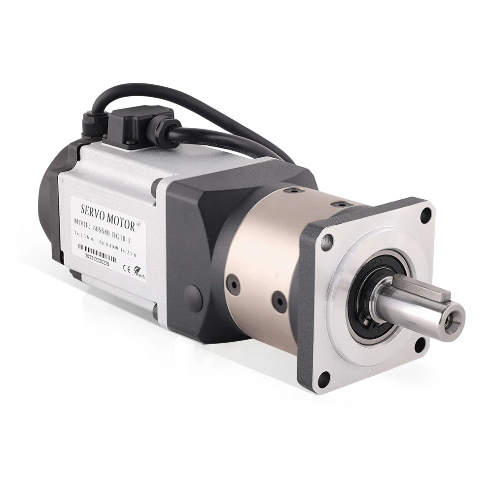hanpose servo motor 0.4kw 2.5A 1.3N.m 60SS40-HG10-1 High precision planetary reducer sewing machine 400W gearbox AC Servo Motor nema23 stepper motor reducer planetary gearbox helical gear step down reduction gearbox for 200w 400w 600w 60 flange servo motor