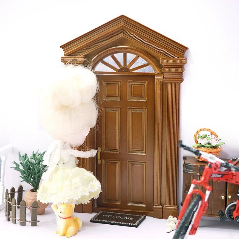 1:12 Dollhouse Miniature European Retro Villa Door Simulation Door Furniture Model Decor Toy Doll House Accessories 3