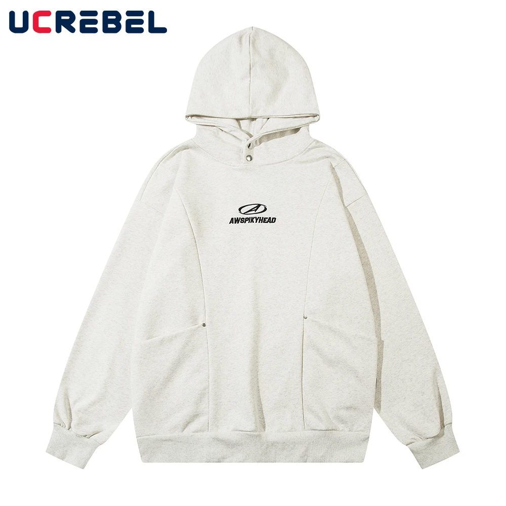 

Letter Embroidery Streetwear Hoodies Mens Autumn Loose Long Sleeve Spliced Casual Hooded Sports Pullover