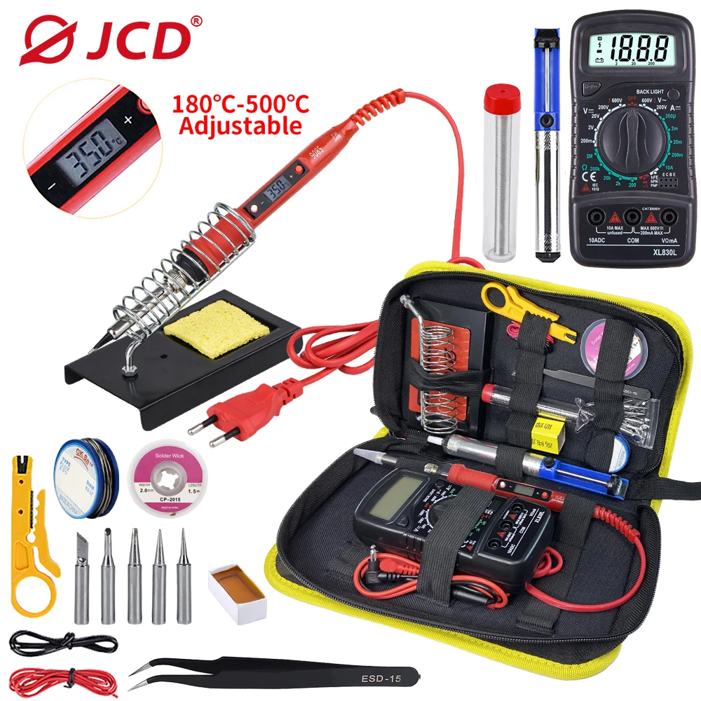 JCD-Kit de soldador eléctrico Digital de 80W, herramienta de soldadura con temperatura ajustable de 220V/110V, calentador de cerámica, puntas de soldadura, retrabajo