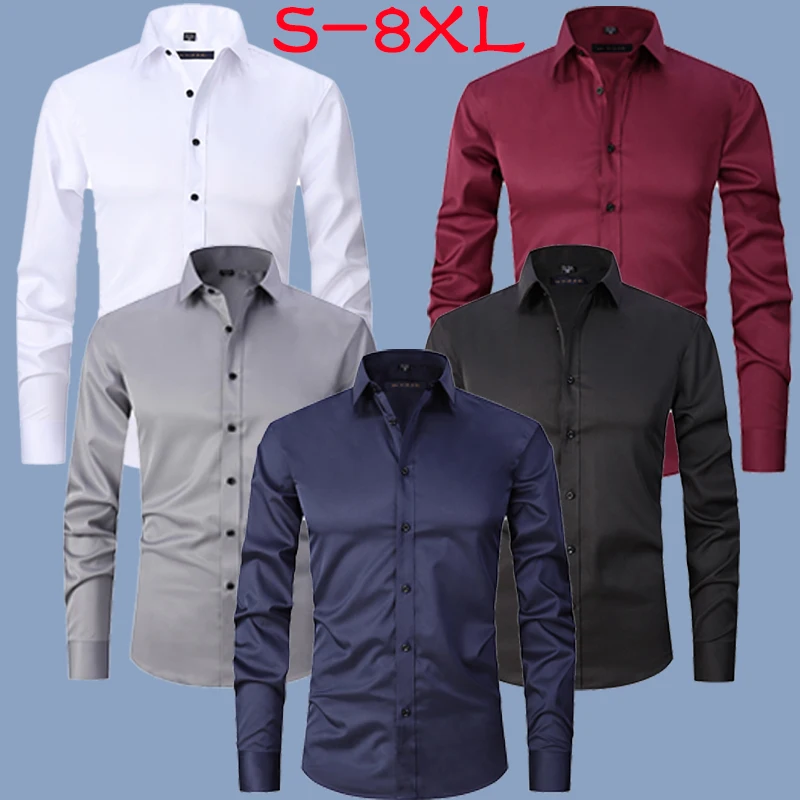 

Men Button Down Business Shirts Long Sleeve Slim Shirt Casual Blouse Top Collared Workwear Solid Regular Four Seasons S-8XL