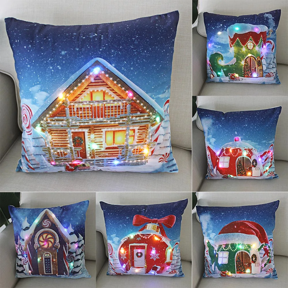 

2024 Christmas New Luminous Pillowcases LED Light Low Polyester Pillowcase Cover Letter Home Sofa Decoration Throw Pillow Case