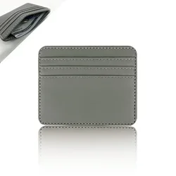 PU Leather Slim Multi-Slot Card Holder Wallet - Candy Color (4 slots-Gray)