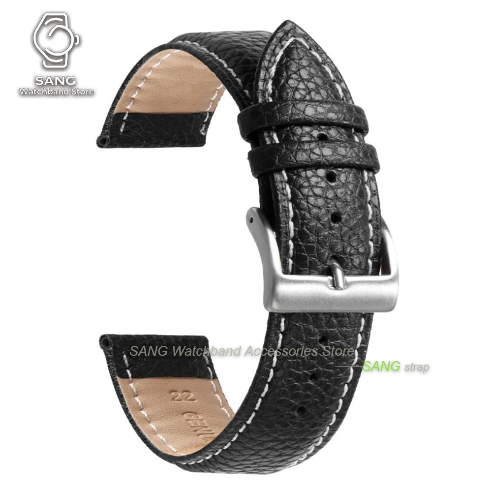 Universal Leather Watchband with Solid Buckle - Calfskin Strap