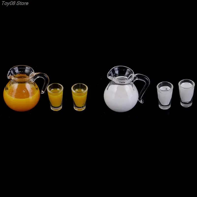 

1:12 Миниатюрные аксессуары для кукольного домика, мини кувшин для сока, Набор чашек, модель напитка с молоком, игрушки для украшения кукольного домика