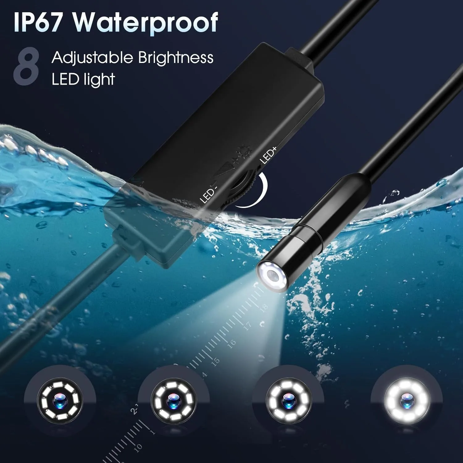 8mm IP67 Waterproof Endoscope Camera with 8 Adjustable LED Lights, Pipeline Inspection Borescope for iOS/Android Phone Tablet 3