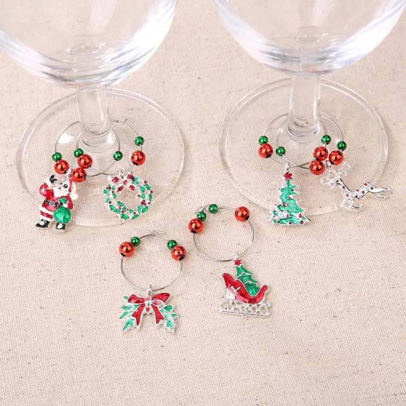 6 Pieces Christmas Wine Glass Charms Xmas Wine Cocktail and Champagne Glass  Markers Tags Christmas Ball Santa Claus Charm Rings - AliExpress