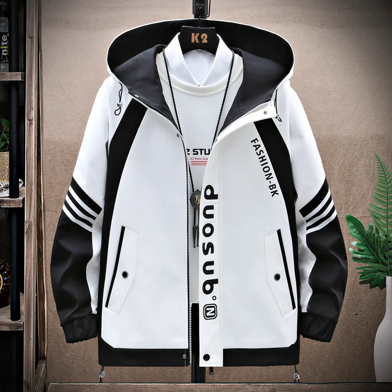 New 2024 Spring And Autumn Men's Hooded Jackets Casual Youth Streetwear Windproof Loose Coats Sports Outdoor Top Parkas Clothing