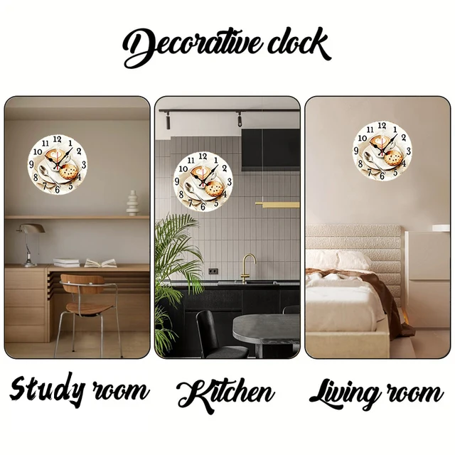 Coffee & Pastry Wooden Round Silent Hanging Wall Clock 5