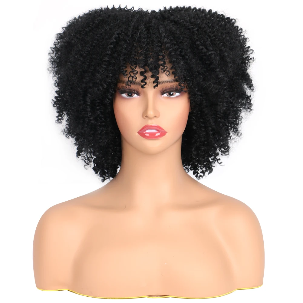 Short Wigs Afro Hair Kinky Curly Wigs With Bangs Blonde Wig Synthetic Glueless Afro Kinky Curly Wigs For Black Women Cosplay
