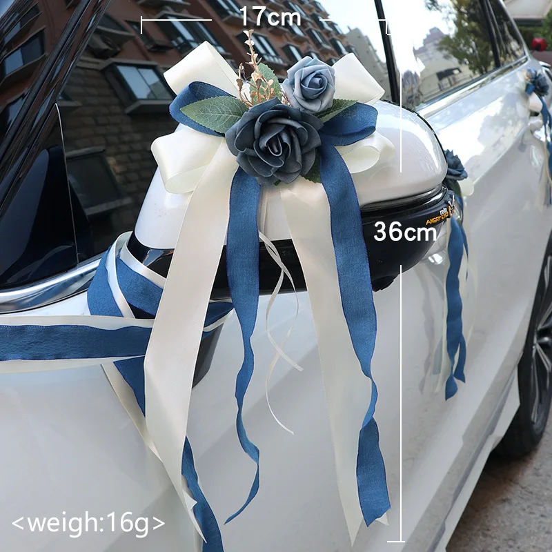 Yannew 6pcs Multi-use Wedding Car Door Handle Decoration Flowers Car Rearview Mirror Flower Just Married Auto Decor Accessories