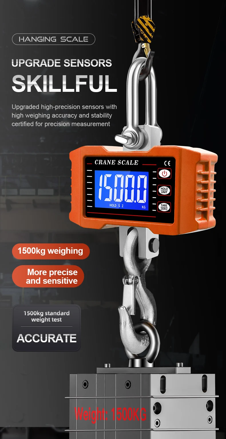 Description Picture 5 of itemDigital Hanging Scale 1500kg Weigher Tools 1000KG Heavy Duty Crane Scales LCD Steel Industrial Auto Lock Hook Weighing Blance