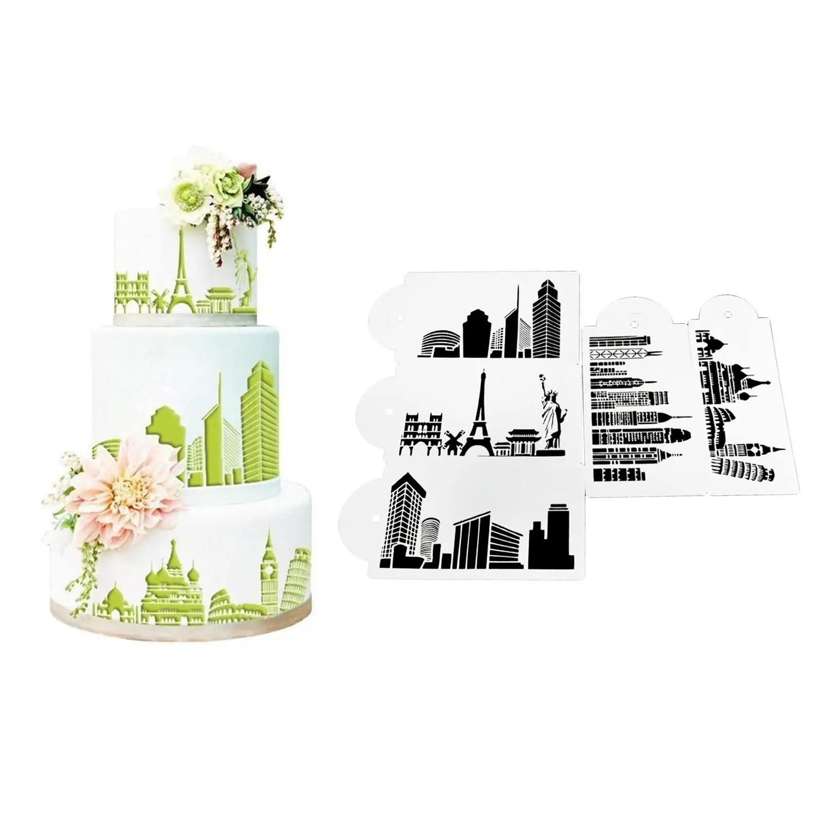 5PCS/Set Buildings Cake Stencils Spray Cake Decorating Tools