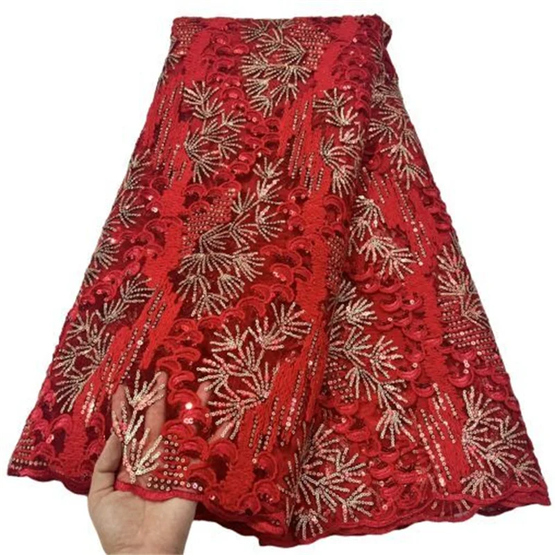 

Red/Gold Latest White African Sequin Lace Fabric Embroidery French Mesh Lace Fabric With Sequins Nigerian Tulle Lace For Party