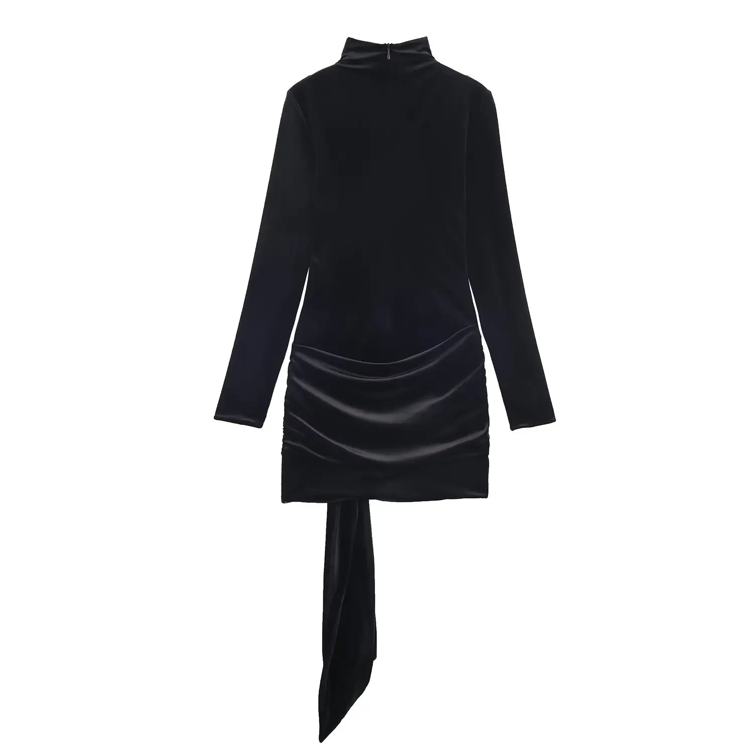 Women's Spring Autumn New Velvet Dress With Lace Up Female Casual Elegant Slim  Pleated Dress Lady Vintage Mini Party Black Dres