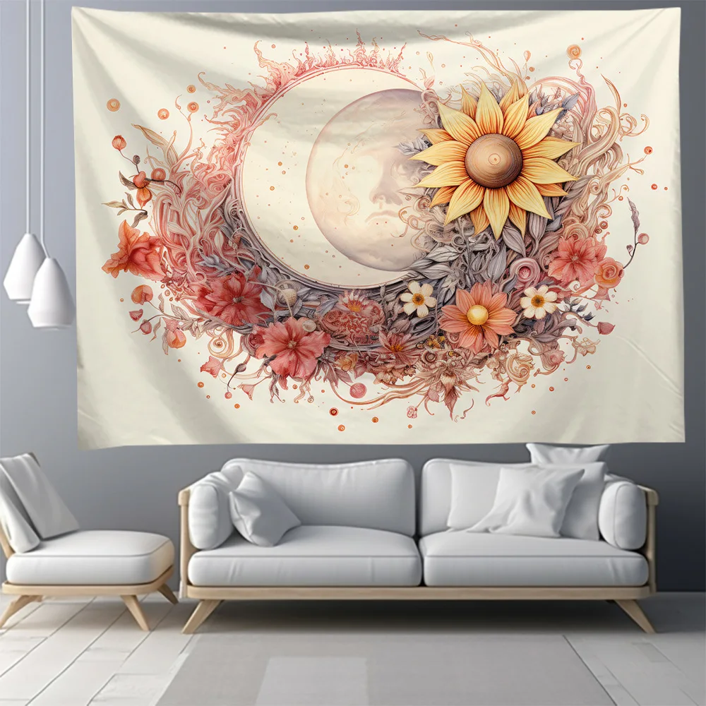 

Tapestry Nordic Sun Series Background Cloth Explosive Sun and Moon Print Decoration Ins Bohemia Living Room Bedroom Tapestries