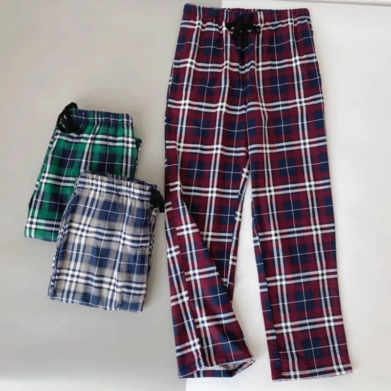 Men's Pants Pajama Plaid Cotton Plush Cloth Male Sleeping Bottoms