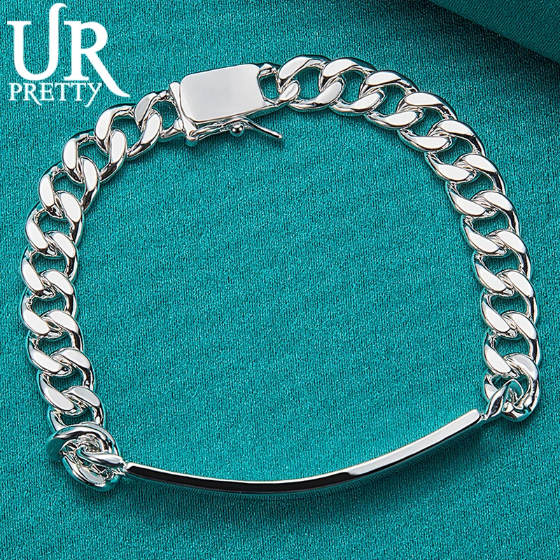 

URPRETTY 925 Sterling Silver 8mm Smooth Sideways Chain Bracelet For Women Wedding Engagement Charm Jewelry Gift
