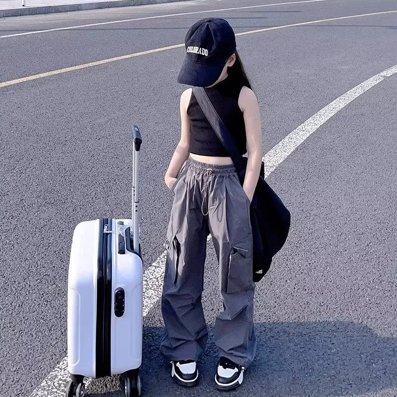 여아 스트리트웨어 카고 바지, 어린이 패션, 조깅 바지, 어린이 스트레이트 헐렁한 스웻팬츠 십대 빈티지 캐주얼 바지