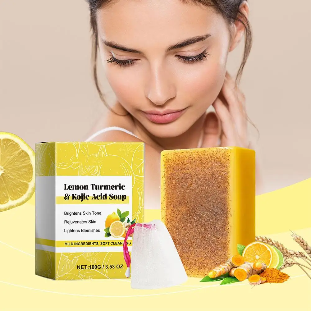 Lemon Turmeric Kojic Acid Soap Hand Made Turmeric Soap Lightening Organic Natural Care Soap Body Cleaning Beauty Whitening R5F9 6