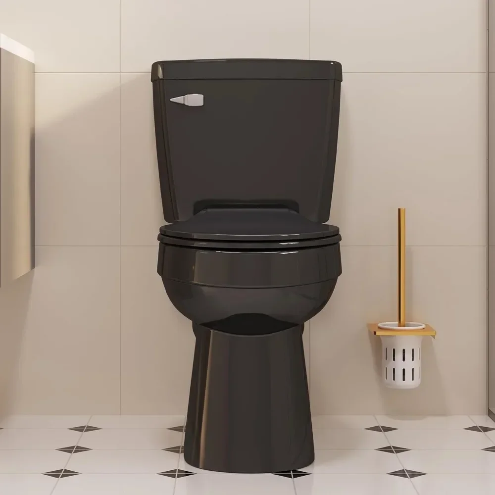 Two Piece Elongated Toilets ADA Chair Comfort Height 16.5" Powerful Single Flush 1.28 GPF 12” Rough in With Side Trip Lever 5