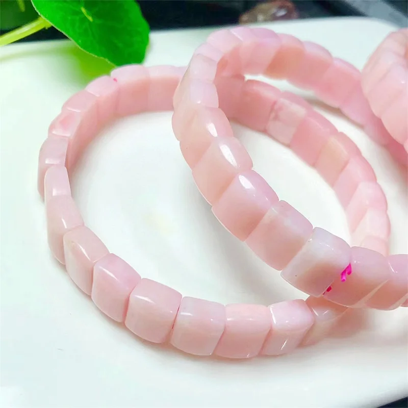 

Natural Pink Opal Bangle Crystal Healing Stone Stretch Polychrome Gemstone For Women Birthday Present Lover Gift 1pcs 7x10mm