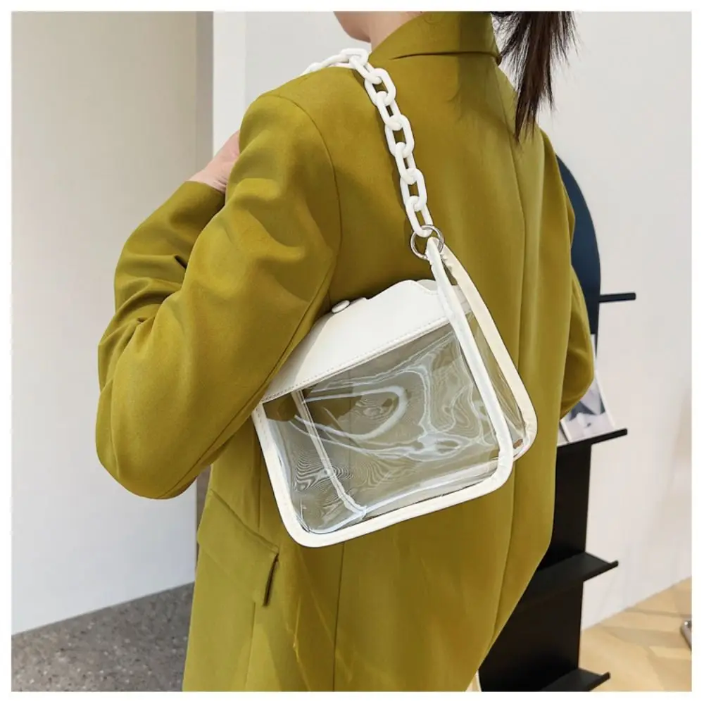 Women Cute Stylish Acrylic Chain Clear Crossbody Purse Small Transparent Stadium Bag Fashion See Through Pvc Side Bag For Girls