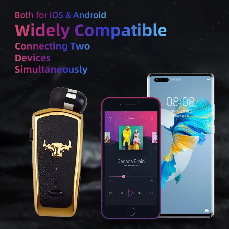 Trouvaille Wireless Headphones In Lotus Bluetooth Earphones Handsfree Headset Vibrate Earbuds With Retractable Wire Collar Clip