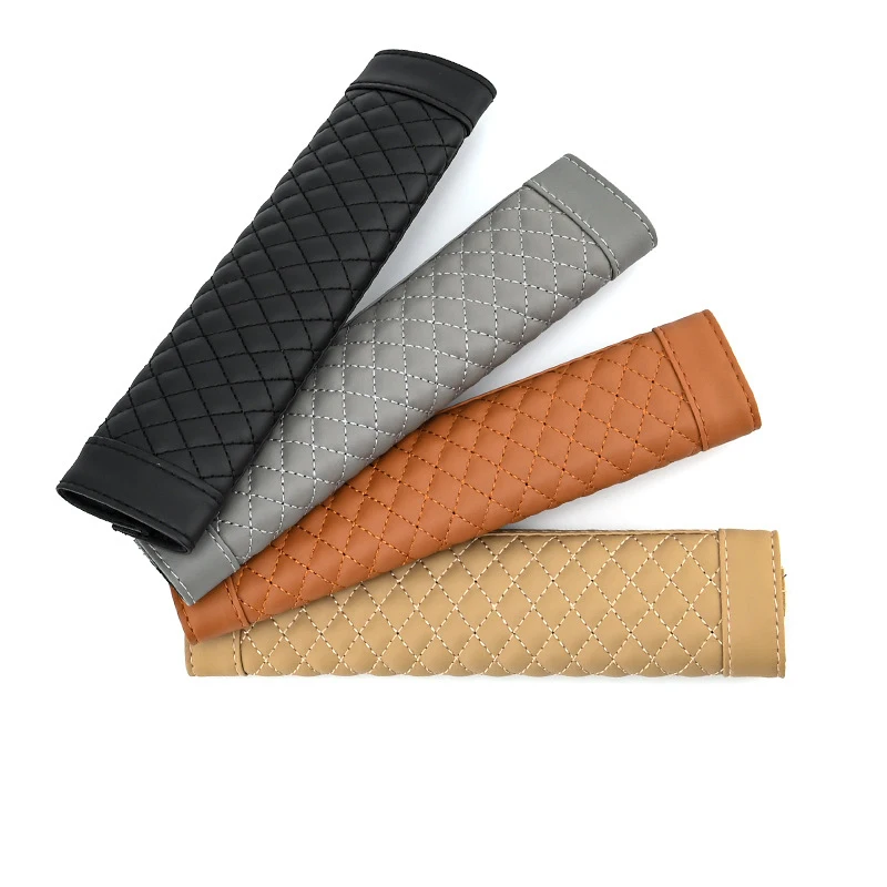 Luxury Leather Car Seat Belt Shoulder Cover - Embroidered, Wear-Resistant, Non-Slip Safety Accessory