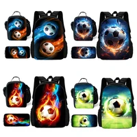 Child Hot Sports Football School Backpack with Lunch Bags ,Pencil Bags ,School Bags for Boys Girls Best Gift