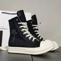 Ro Designer Black Flat-bottomed High-top Embroidered Canvas Shoes, Booties, Zippers and White Cloth Shoes, Couple's Men's Shoes 1